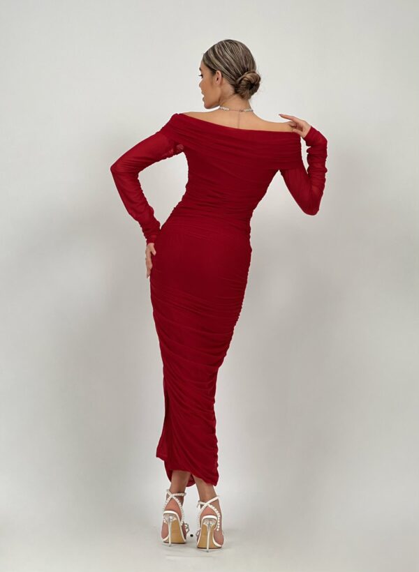 Rochie midi rosie drapata – Kim Red