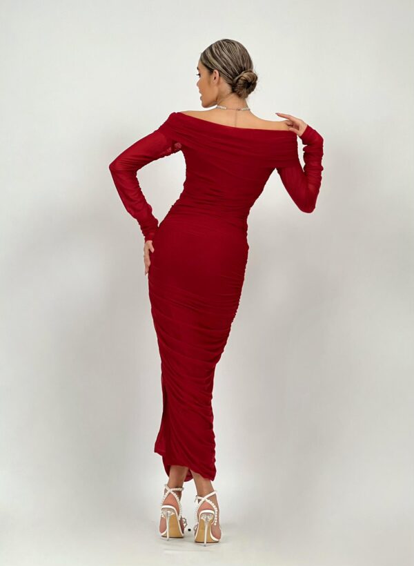 Rochie midi rosie drapata – Kim Red