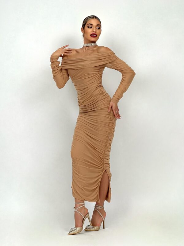 Rochie midi drapata beige