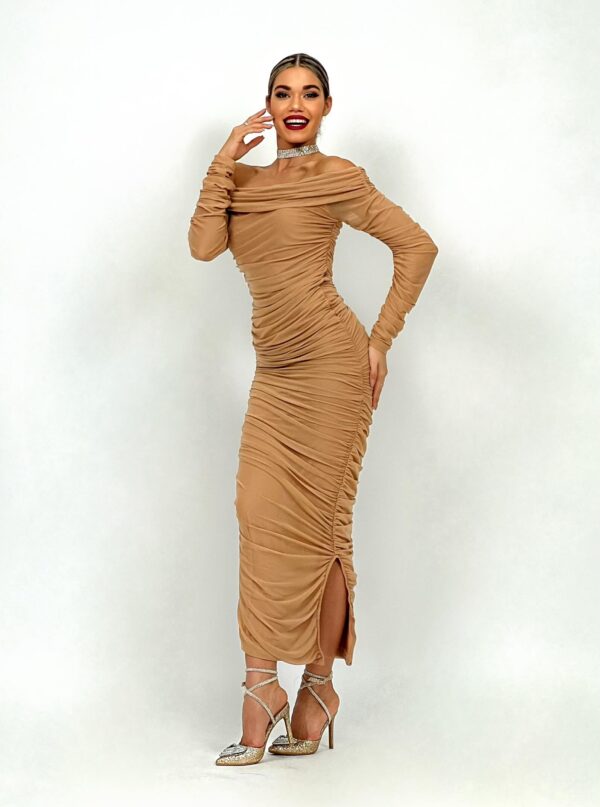 Rochie midi drapata beige - Kim Beige