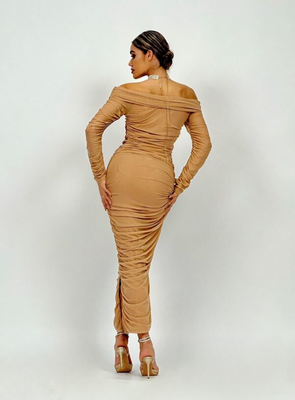 Rochie midi drapata beige - Kim Beige