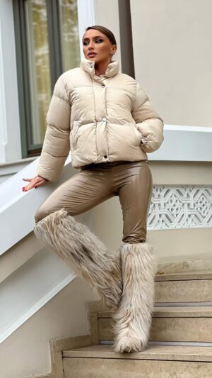 Geaca scurta din fas lucios – Beige Skate 4 Geaca scurta din fas lucios – Beige Skate