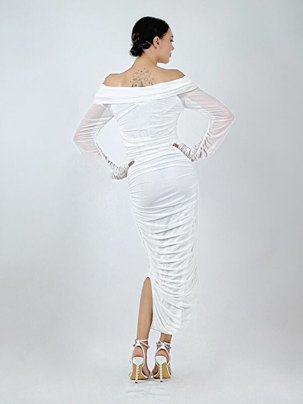 Rochie midi eleganta alba drapata - Kim White