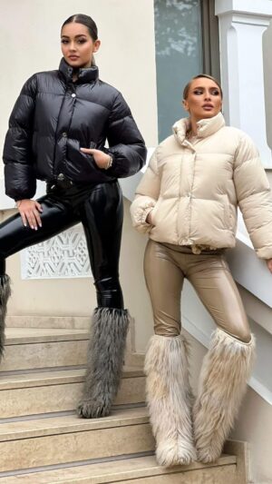 Geaca scurta din fas lucios – Beige Skate 6 Geaca scurta din fas lucios – Beige Skate