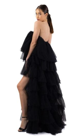 Rochie cu trena din volane de tulle - Gala Black