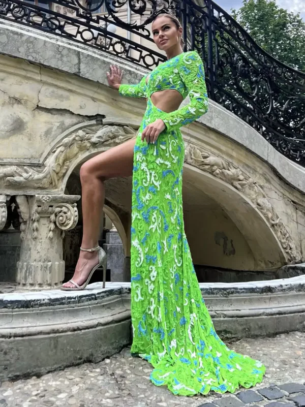 Rochie lunga de seara cu margele colorate - Olesia Green