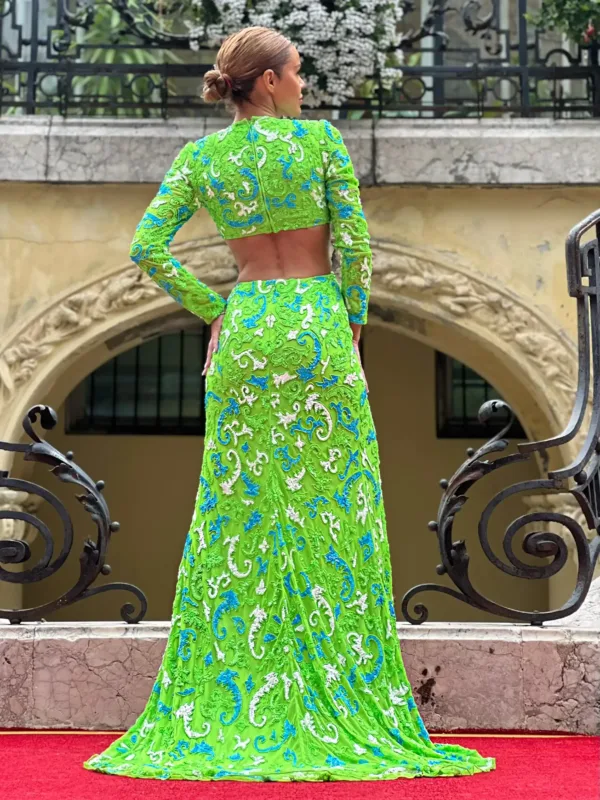 Rochie lunga de seara cu margele colorate - Olesia Green