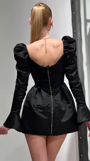Rochie neagră de ocazie cu mânecă lungi - Black Princess
