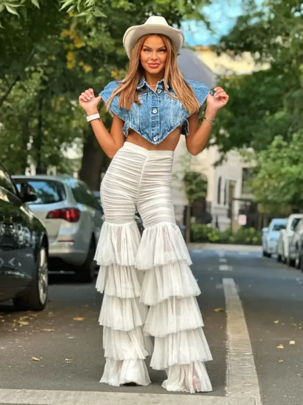 Pantaloni lungi cu volane suprapuse din tulle - Victoria