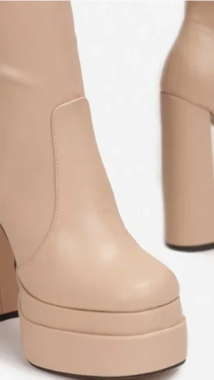 Cizme de dama cu toc gros si platforma nude - Carbo