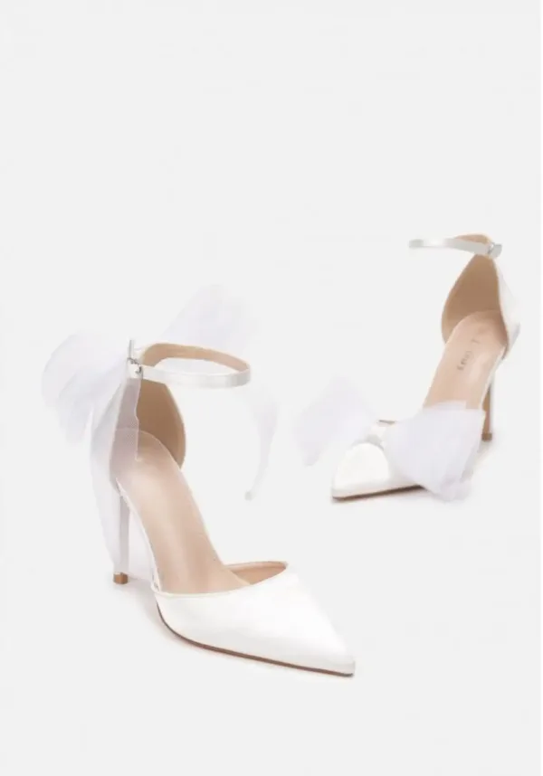Pantofi de dama cu toc stiletto si funda la spate albi -Lolita