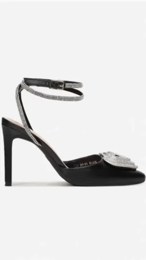 Pantofi de dama negri, cu toc stiletto si accesoriu in fata - Aurre 3 Pantofi de dama negri, cu toc stiletto si accesoriu in fata - Aurre