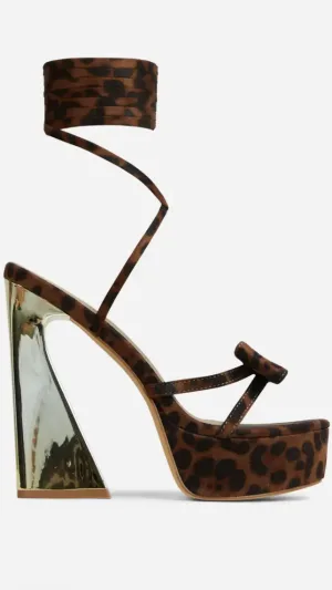 Sandale de dama leopard, cu toc gros - Animal