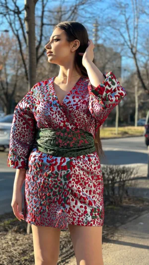 Rochie din brocard petrecuta tip kimono - Selena