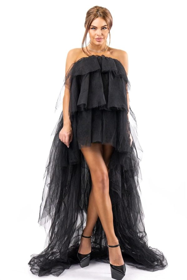 Rochie cu trena din volane de tulle - Gala Black