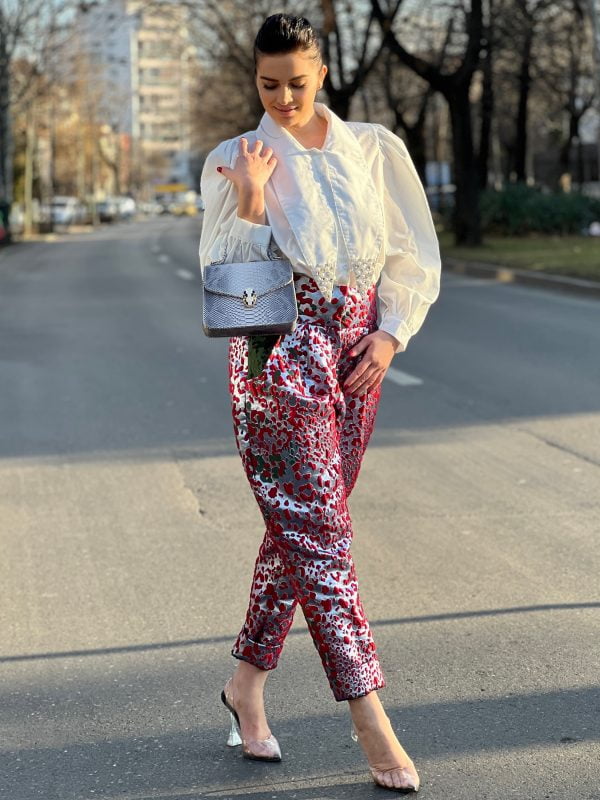 Pantaloni Damă Eleganți Brocard Talie Înaltă - Colecția Sungate Fashion