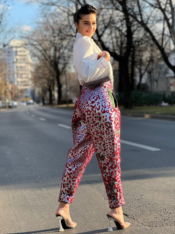 Pantaloni Damă Eleganți Brocard Talie Înaltă - Colecția Sungate Fashion