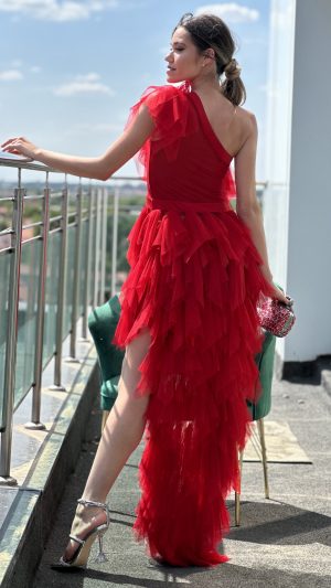 Rochie de seară roșie cu trenă Red Passion