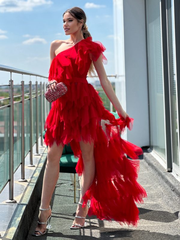 Rochie de seară roșie cu trenă Red Passion